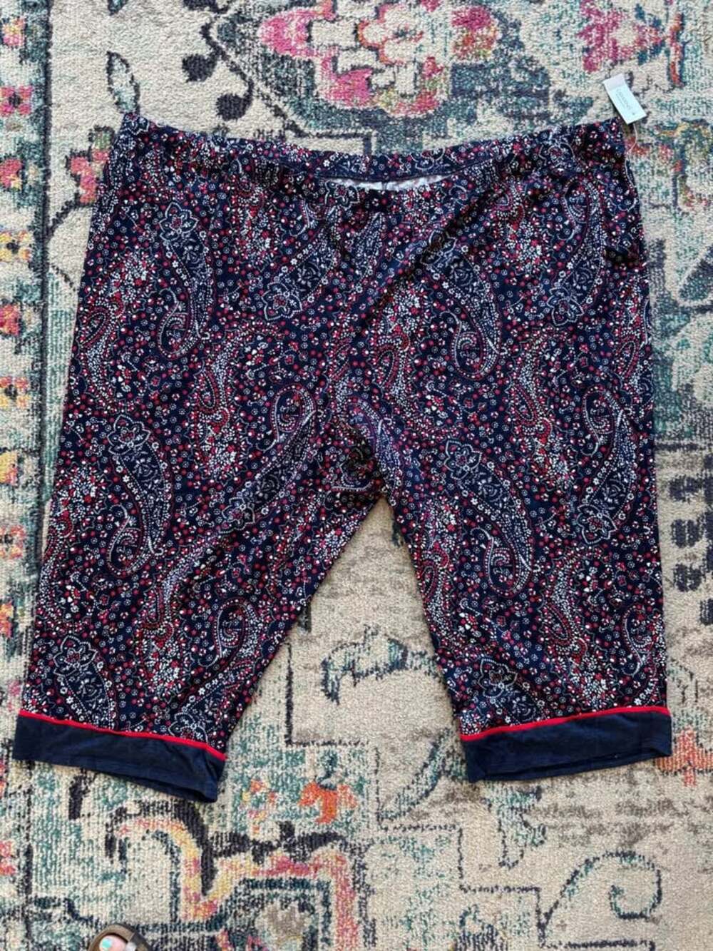 Catherines Sleepwear Plus Size 6X (38W/40W) Navy Red Paisley Pajama Capri Pants